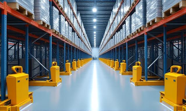 High-tech logistics warehouse interior